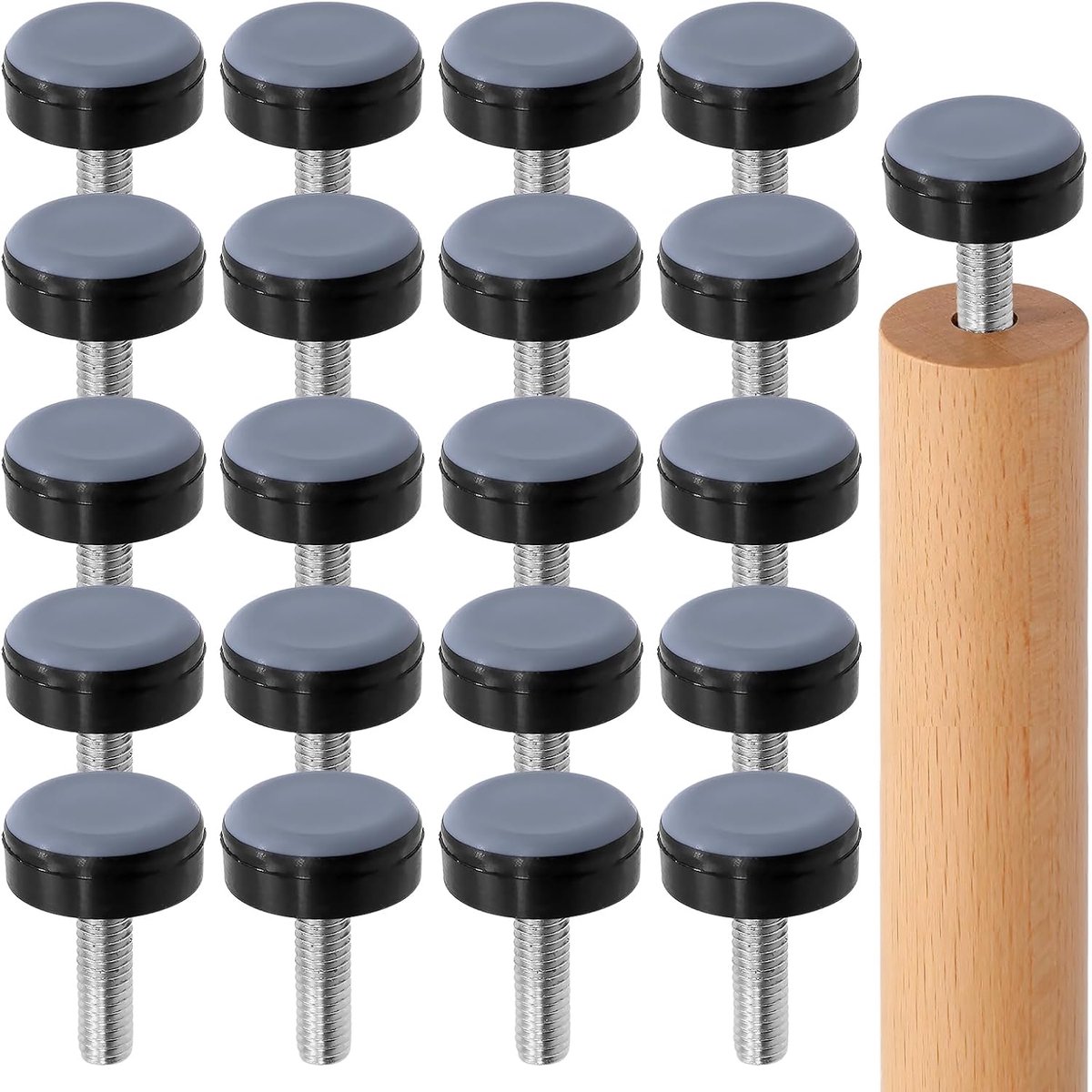20 stuks stelpoten M6, meubelglijders van PTFE robuuste glijvoeten met schroefdraad, teflon stoelglijders - ShopVlot