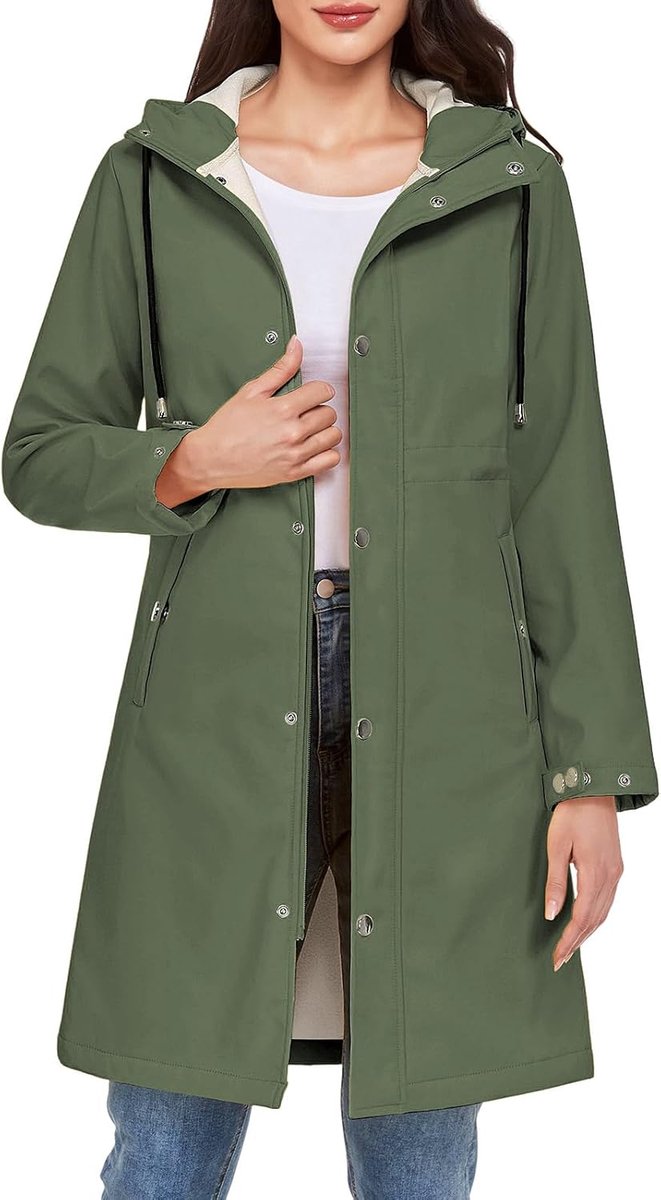 Fleecejack voor dames met capuchon, lange jas met ritssluiting, softshelljas, winddicht, parka, waterdicht, lente, herfst, winter