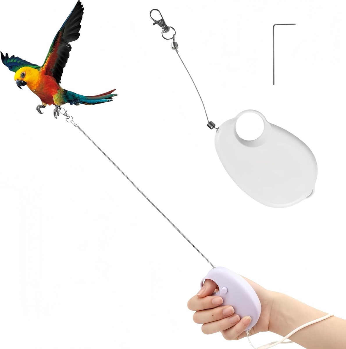 Vogeltouw, 6 m, harnas en vlieglijn met verstelbare karabijnhaak van legering, ideaal voor parkieten, nimfen, puppy's en kleine ara's, kabel met voetring