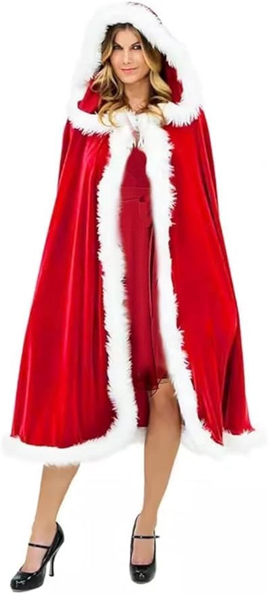 Kerstmancape met capuchon, kerstjas, cape, dames, kerstvrouw, kostuum, Kerstmis, carnaval, fluwelen cape, rode fluwelen mantel, kinderkostuum voor Kerstmis, kostuum, feest