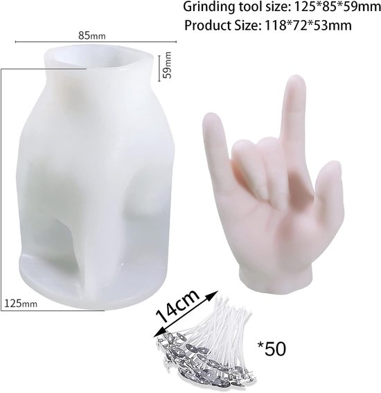 Kaarsvorm van siliconen, met 50 stuks kaarsenlonten, 3D gebarenvorm, doe-het-zelf kaarsen, handgemaakte sojawas voor Kerstmis, Halloween, Thanksgiving Deco, Love U — afbeelding 2