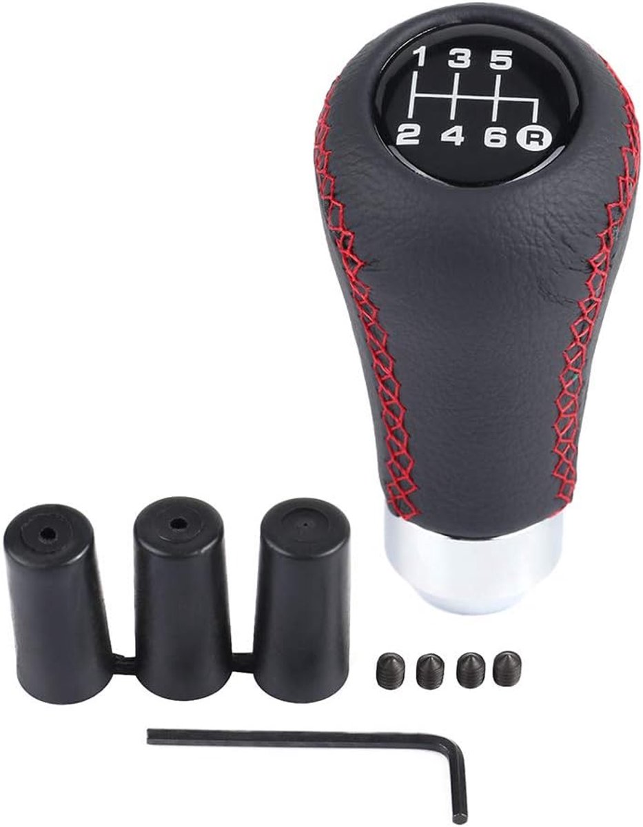 6 versnellingen auto versnellingspookknop, PU schakelhendel met 3 slangen, voertuig versnellingspook knop voor 8-12 mm diameter (rood)