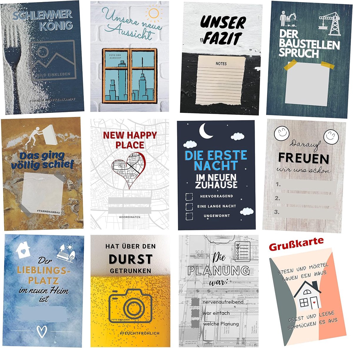 Produkt Mijlpaalkaarten, 30 + 1 mijlpaalkaarten, huisbouw met wenskaart, cadeau voor bouwers en bouwers, mijlpaalkaarten als bouwdagboek voor huisbouwers, creatief cadeau-idee voor de bouwplaats van huizen