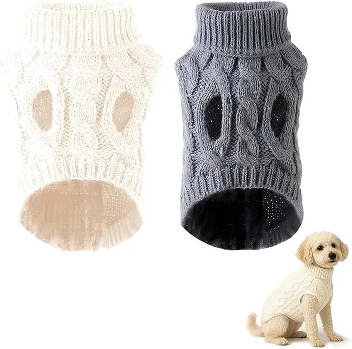 Set van 2 rompertjes voor honden, zachte gebreide puppybody's voor kleine honden en speelgoedrassen, comfortabele nauwsluitende huisdierrompertjes voor binnenwarmte