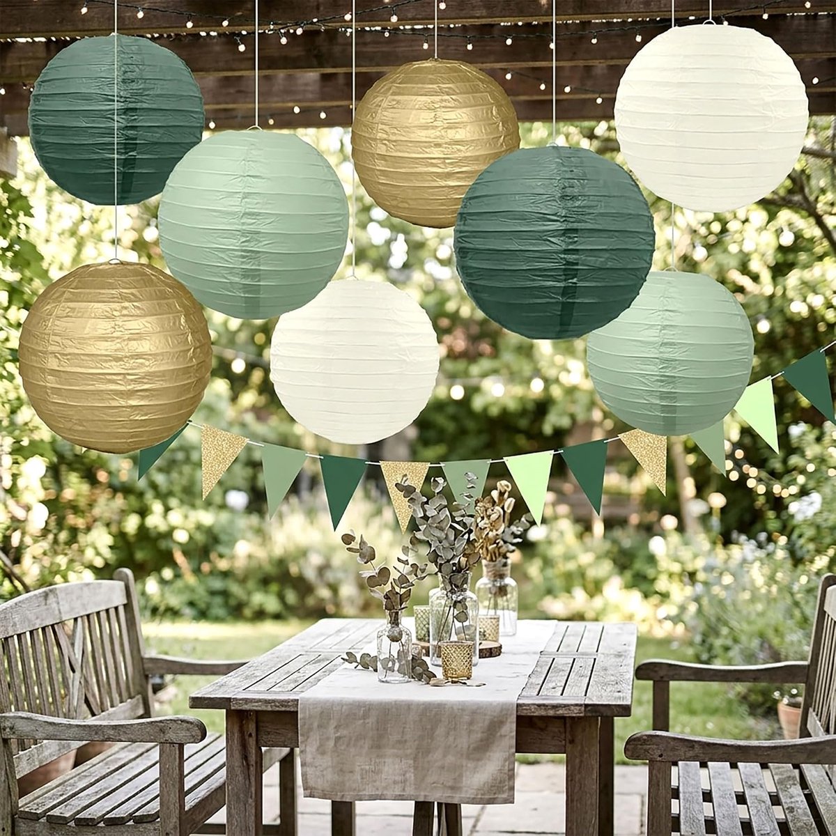 grün goud papieren lampion ronde feestverlichting verjaardag decoratie - ShopVlot