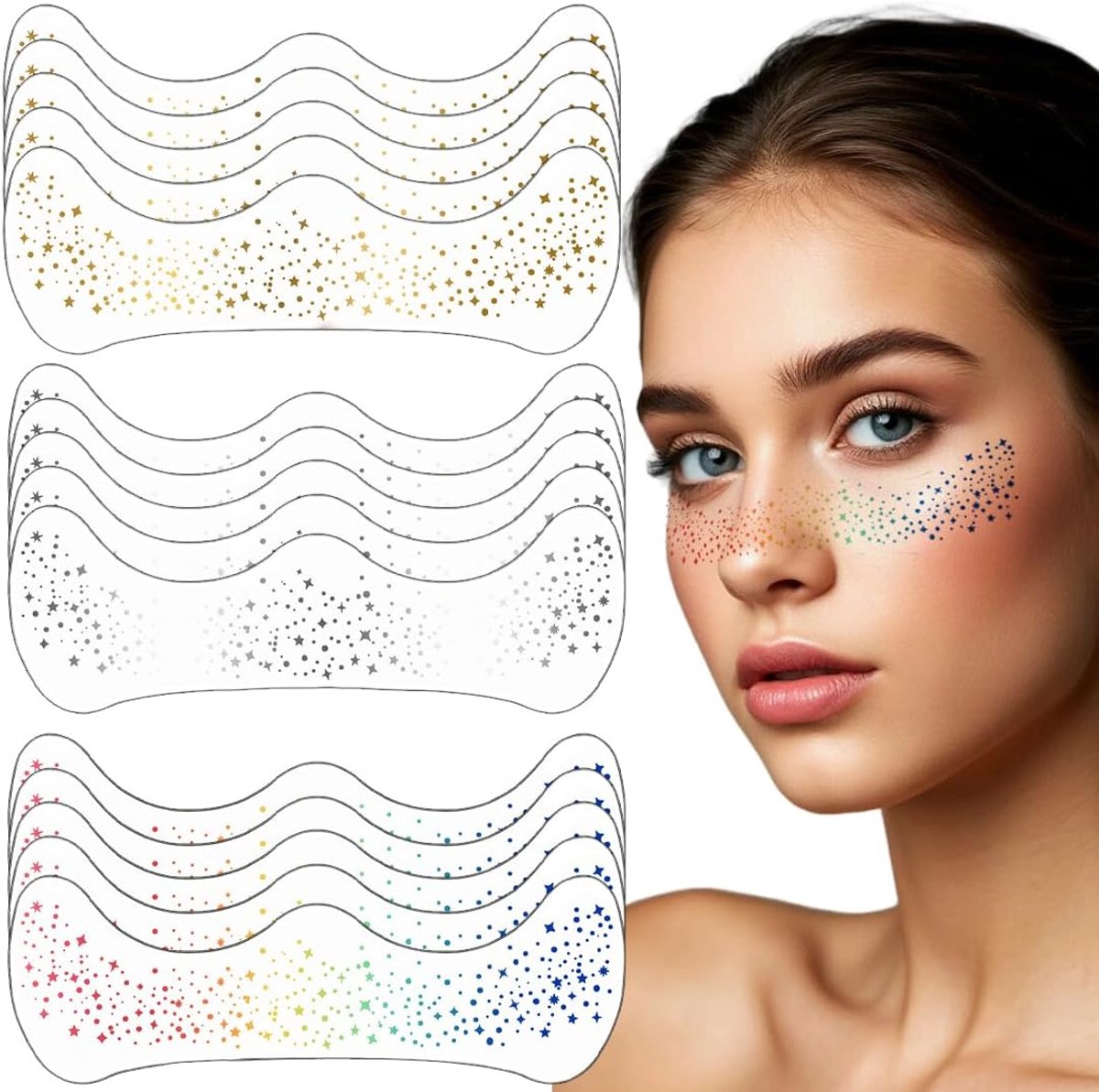 15 Stuks: Waterdichte Gouden Sterren en Stippen, tijdelijke tatoeages, nep sproeten, gouden tatoeage, glitter sproeten, sproeten-tatoeage