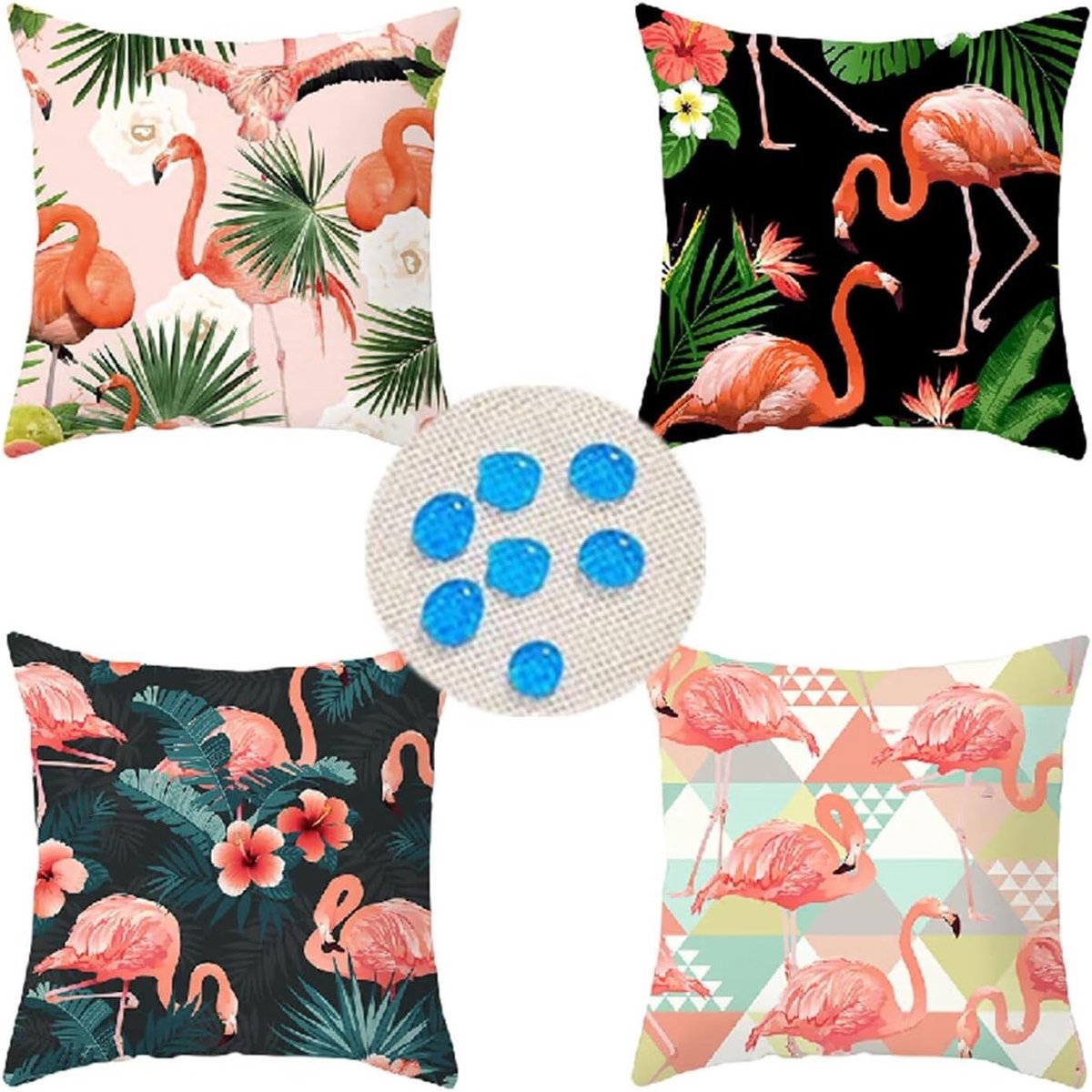 Kussenslopen Waterdichte Set van 4 Roze Flamingo, Vierkant Dubbelzijdig Linnen Materiaal, Met onzichtbare rits, Kussens voor Patio Balkon Bank Boerderij Tuin Decoratief 55cm x 55cm