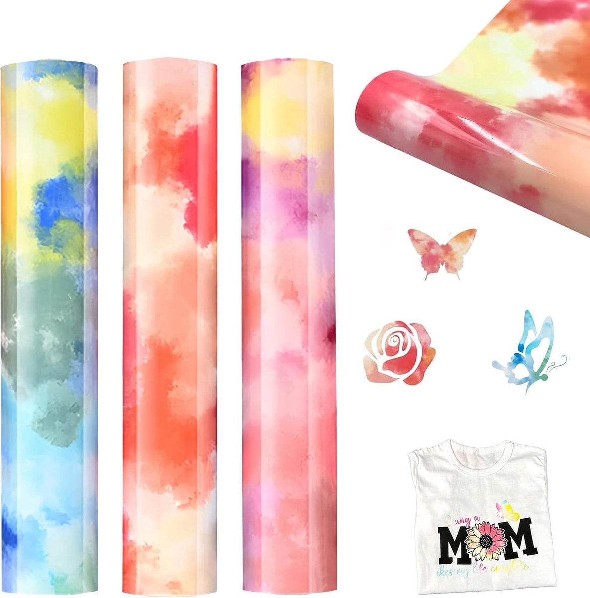 3 Stuks Regenboog Vinyl Om Op Te Strijken, Kleurverloop Thermische Transferfolie voor Stoffen, Flexibele Transferfolie voor Cricut, Silhouette Cameo en Andere Snijplotters, DIY Geschenken Maken
