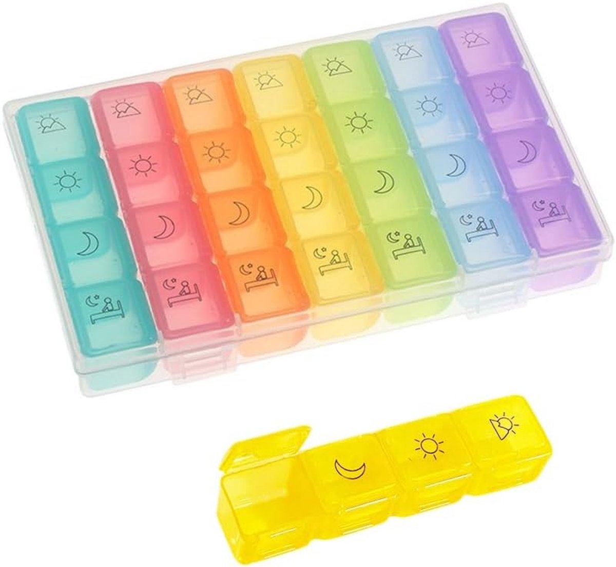 7 Dagen Pillendoos met 4 Compartimenten voor Ochtend, Middag, Avond en Nacht - Handige Tablettenbox voor Vitaminen, Visolie en Medicijnen met 28 Compartimenten
