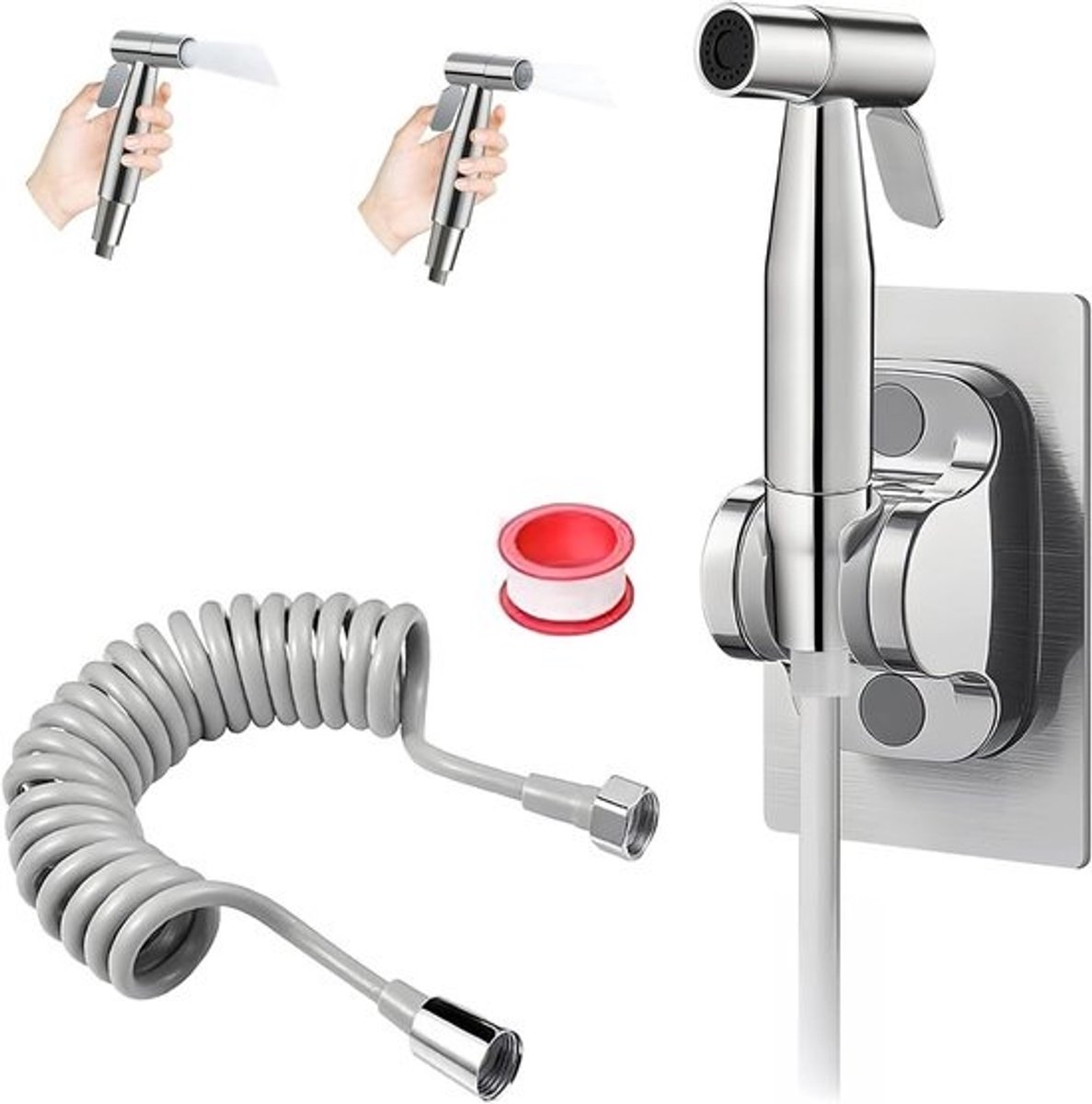 RVS handdouche - wandbevestiging en 3 m polyethyleenslang - voor bidet en hygiëne