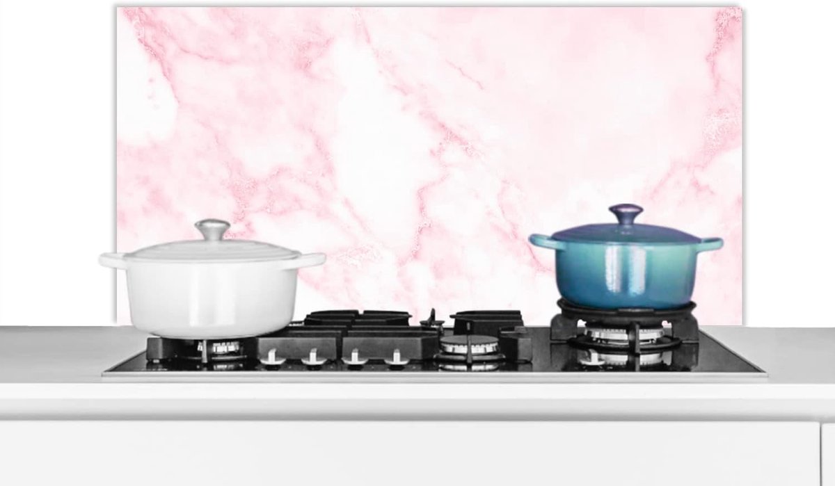 Spatscherm Keuken - 100x50 cm - Marmer - Wit - Roze - Chic - Marmerlook