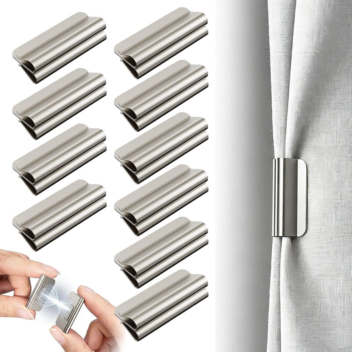 10 paar magnetische gordijnsluitingen, sterke magnetische gordijnclips, clips voor verduisteringsgordijnen, geen boren, geen naaien, eenvoudig boven en beneden verstelbaar, voor slaapkamer, woonkamer