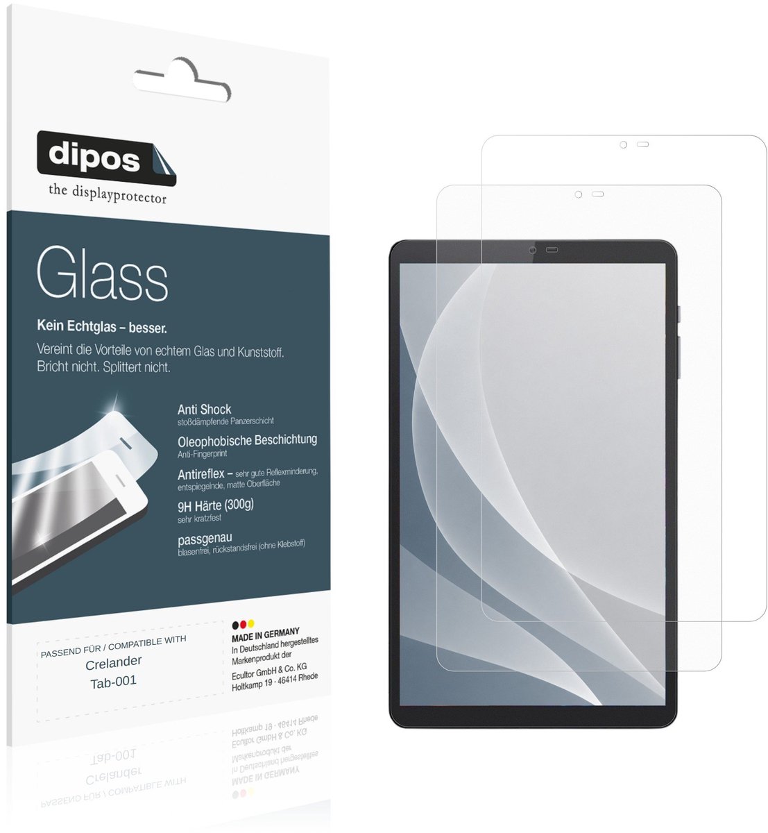 dipos – 2x Matte Pantserfolie geschikt voor Crelander Tab-001 | 9H Screenprotector