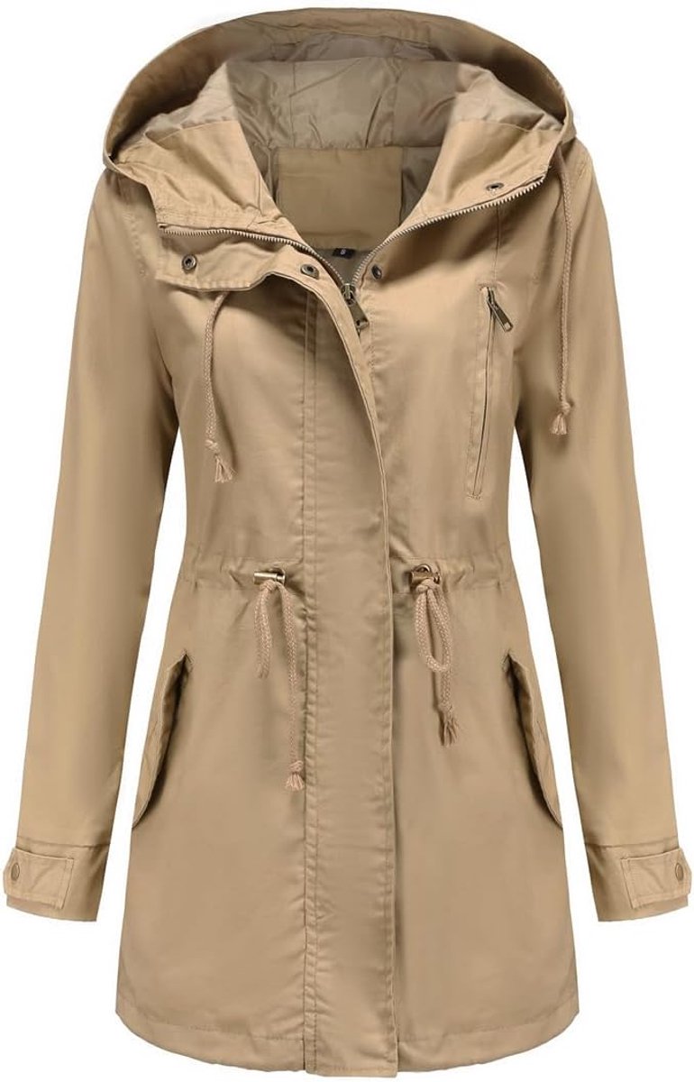 Casual Ligtweight Militaire Jassen Anorak Utility Hoge Taille Trekkoord Zip Up Hood Jas
