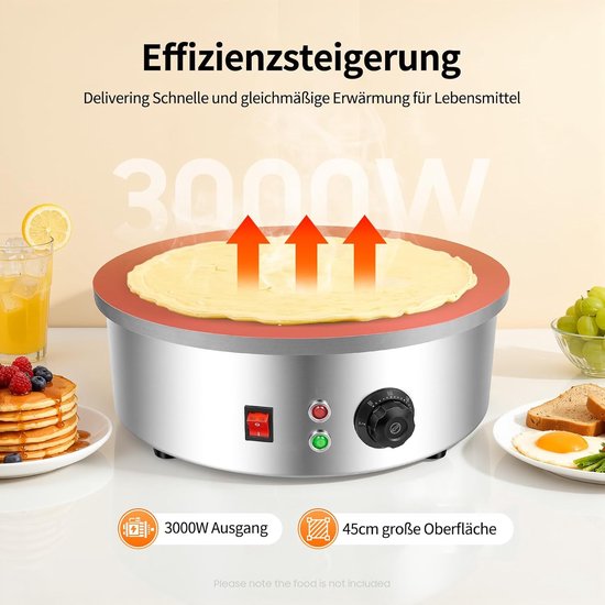 2800 W professionele crêpemachine voor crêpe en pannenkoekenmaker, crêpemachine, crêpeplaat, crêpeijzer voor zoete pannenkoeken en hartige galettes, 150-280 graden Celsius, roestvrij staal — afbeelding 2