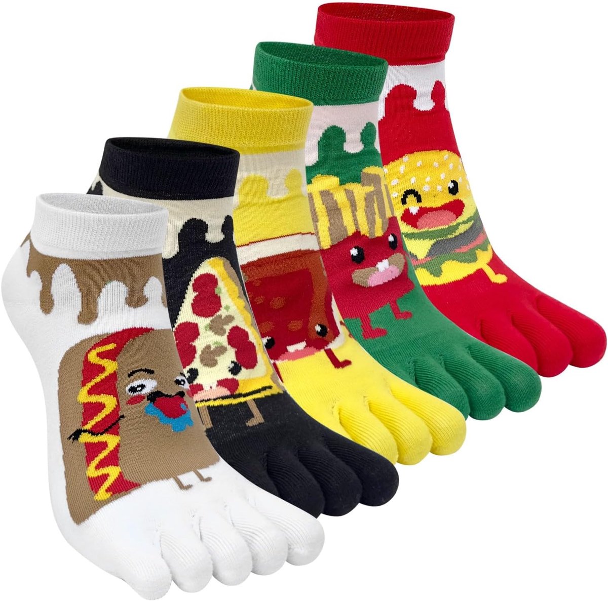 Sokken Katoenen sokken met vijf vingers Korte sokken Enkelsokken Leuke kleurrijke dierenfruitpatroon Sneakersokken Nieuwe sportsokken met tenen Enkele maat: 35-40/5 paar