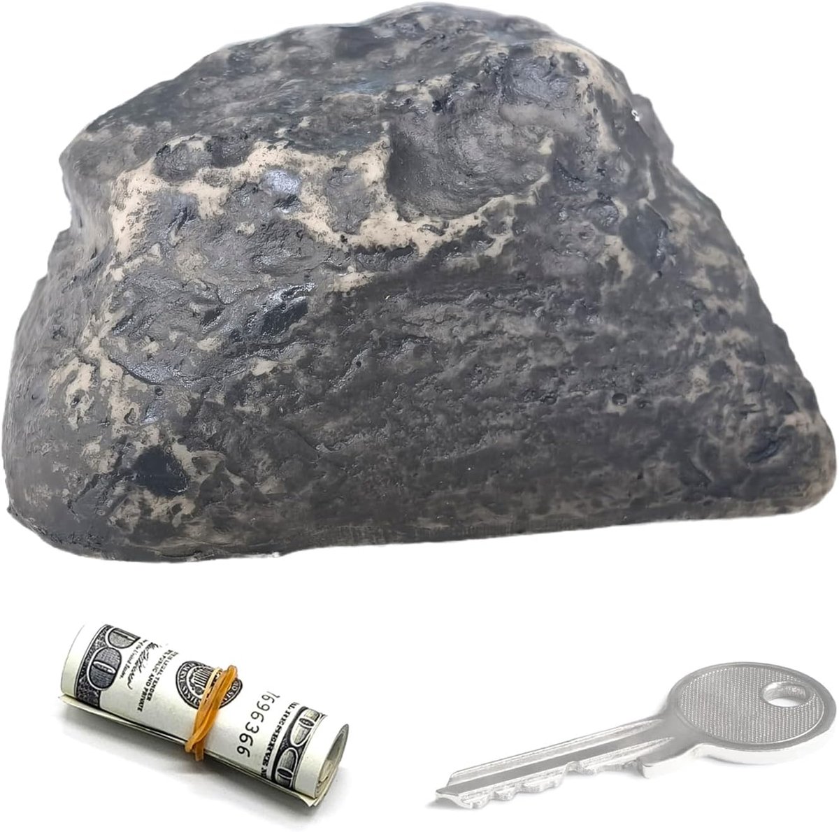 Steen met geheim vak, sleutelvoorraad in steenlook, nepsteen voelt en ziet eruit als een echte steen, stenen sleutelvoorraad geheime stash, kunstmatige kei (Zwart)