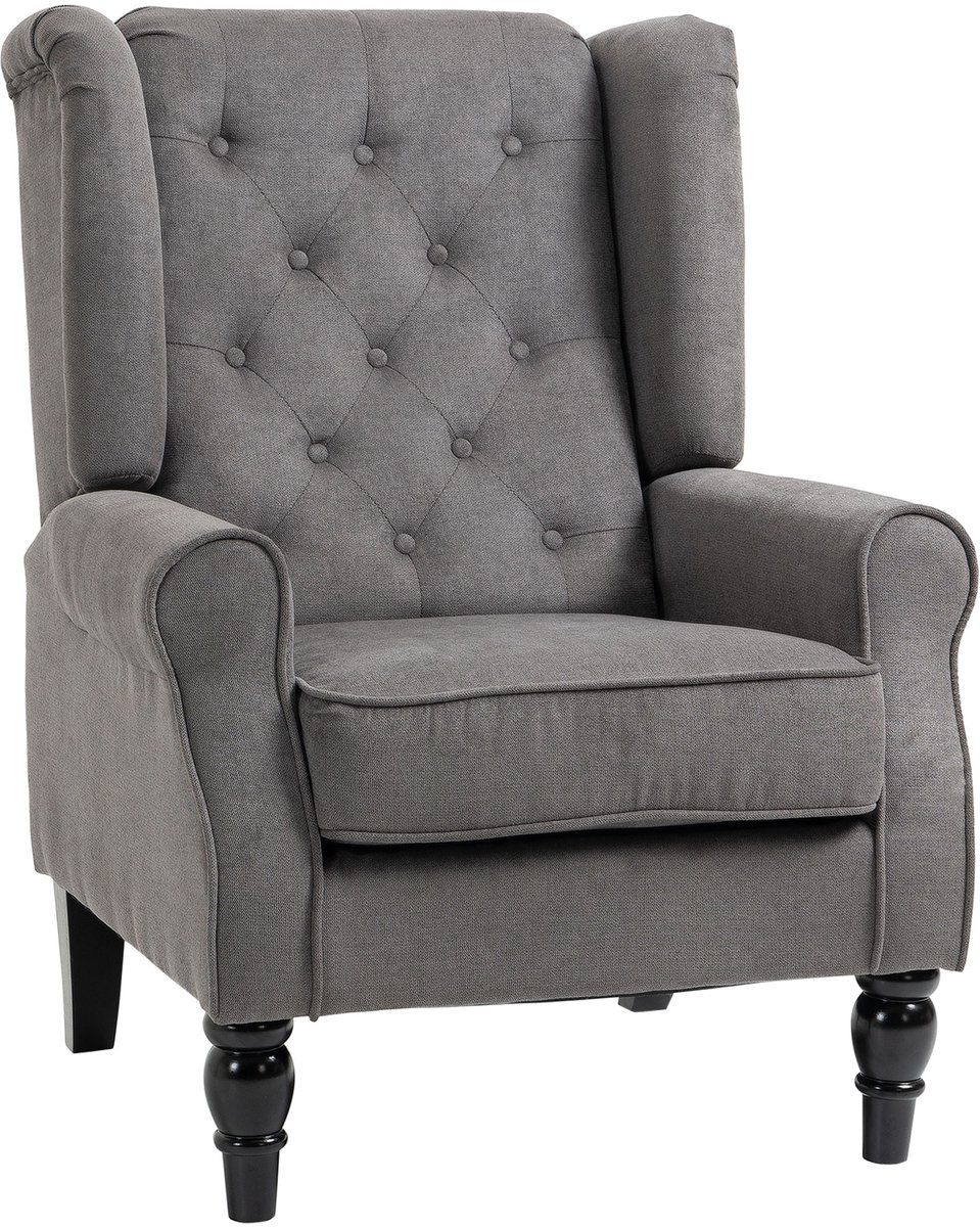 Homona Oorfauteuil - Met knoopdetails en houten poten - 74 x 86 x 102 cm - Donkergrijs
