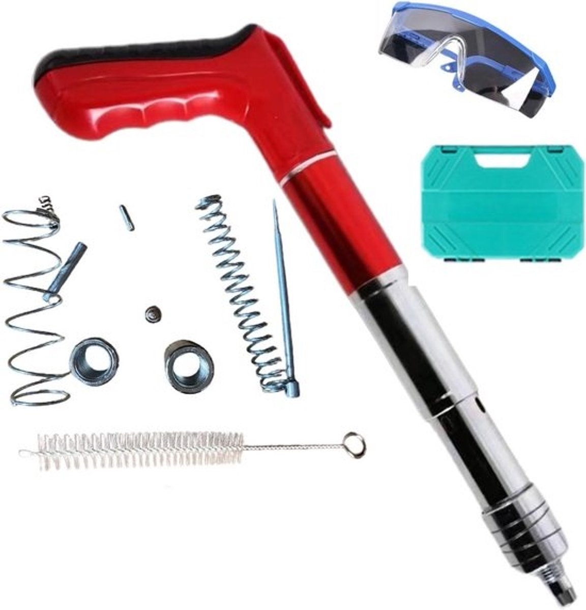Luchtspijkermachine - handmatige nagelmachine - bevestigingsgereedschap - koolstofstaal - 100 spijkers - rood