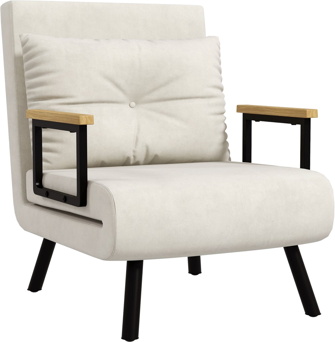 Homona Slaapfauteuil - Met verstelbare rugleuning en kussen - 63 x 73 x 81 cm - Crèmewit