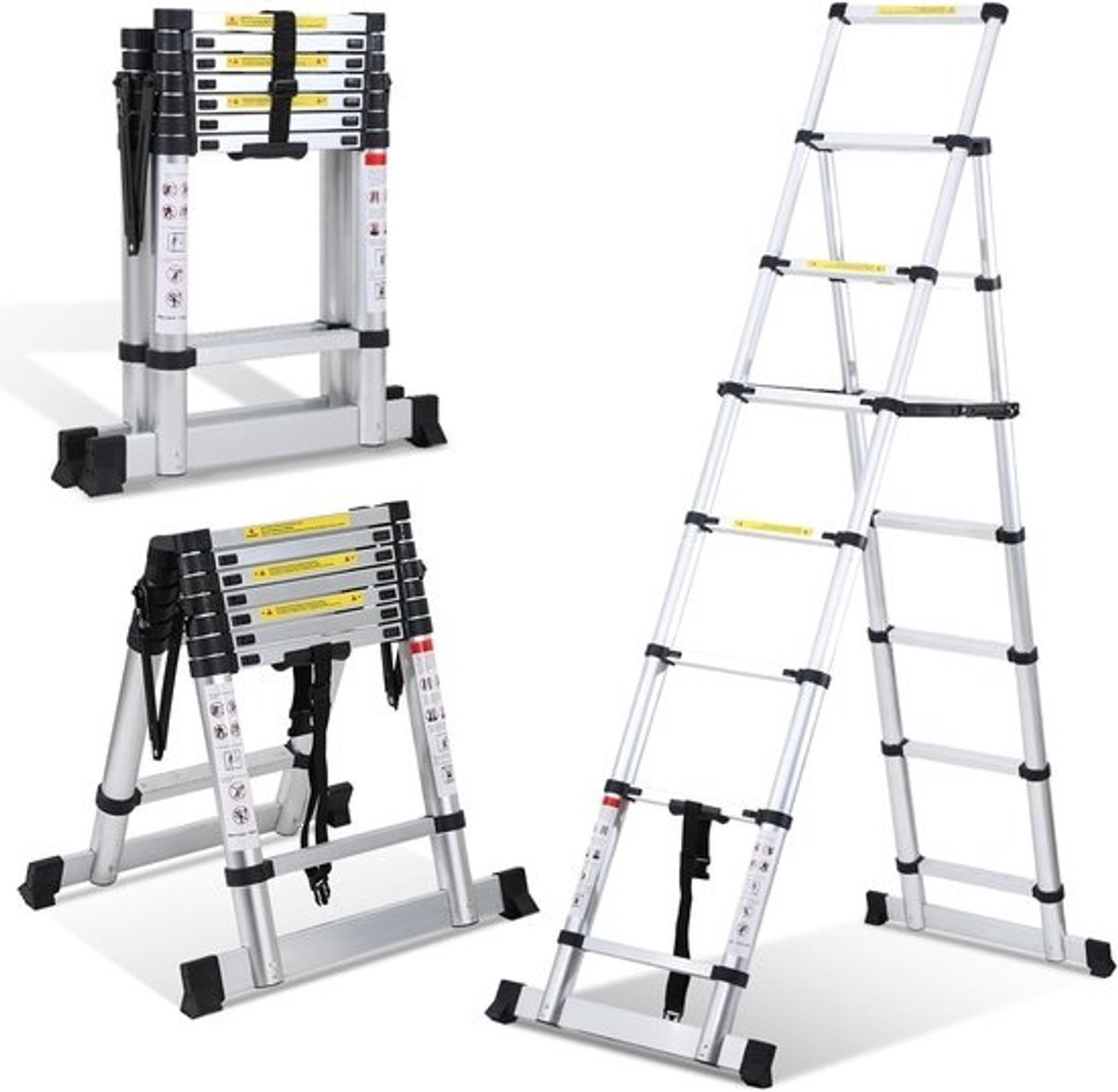Telescopische vouwladder - Multifunctionele ladder met antisliptreden - 6 + 7 sporten - Draagvermogen tot 150 kg