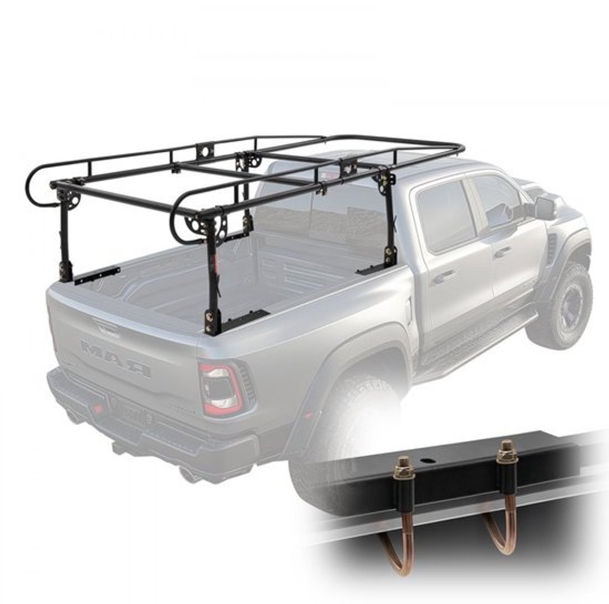 Ladderrek voor vrachtwagens en pick-ups - Laadrek, imperiaal en dakrek - Draagvermogen 454 kg - Verstelbare breedte 110-160 cm - Klembevestiging zonder boren - Voor kajaks en ladders