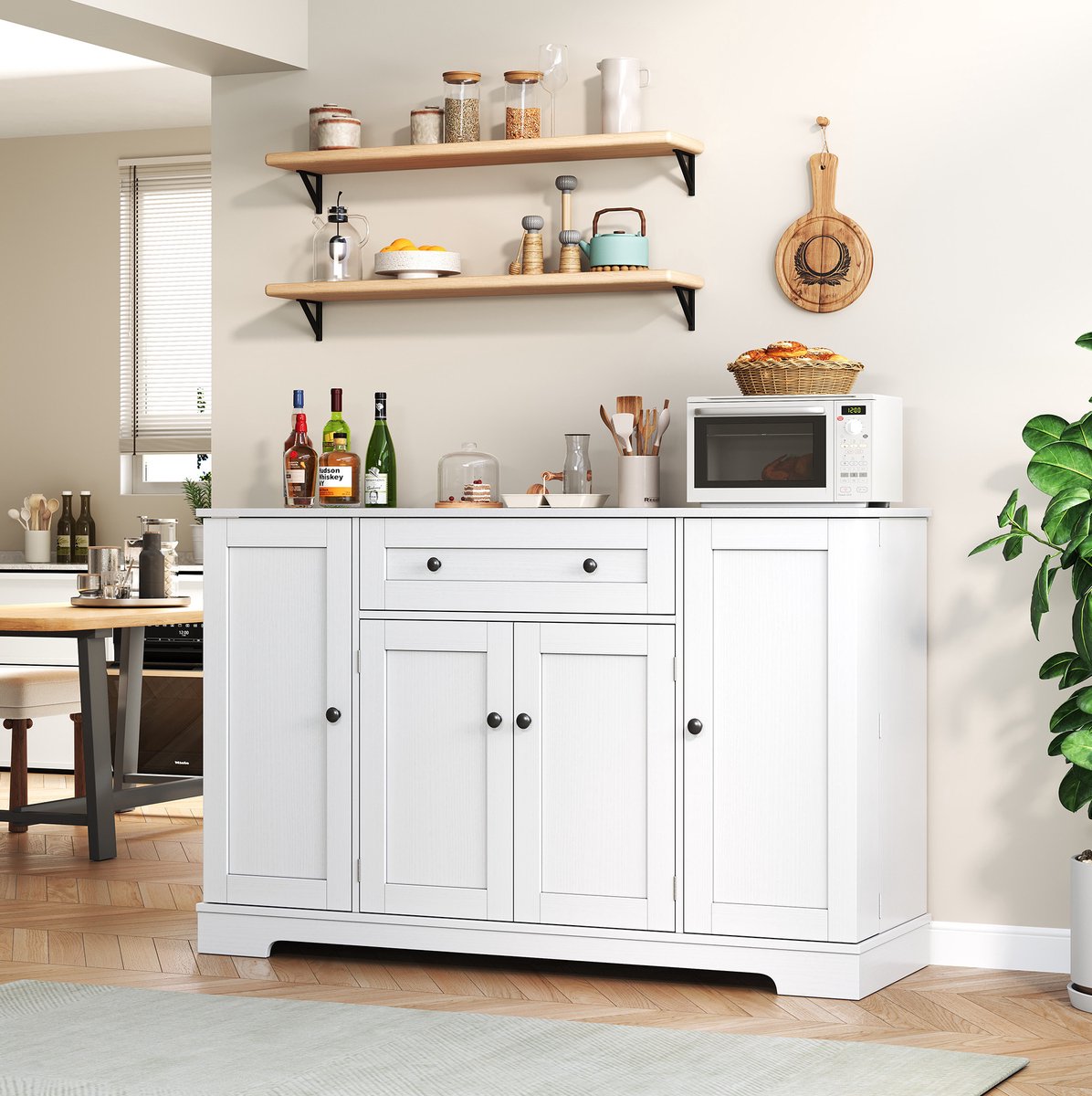 WUVRIE Buffetkast 138 x 40 x 85 cm - Lade en verstelbare planken - Wit