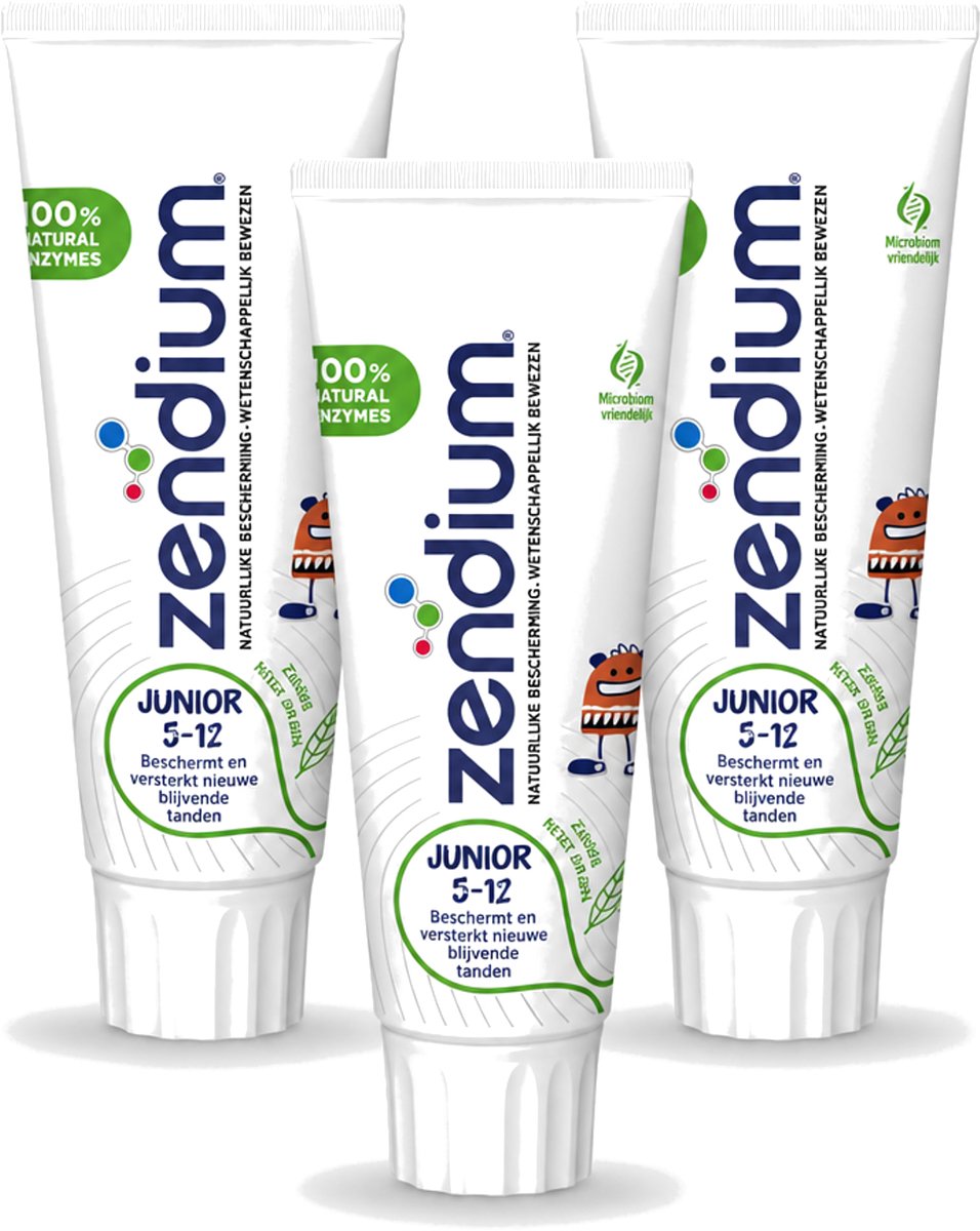3 x Zendium - Junior 5-12 Jaar - Tandpasta - Natuurlijke Enzymen - 75 ml - Voordeelverpakking - 3 stuks