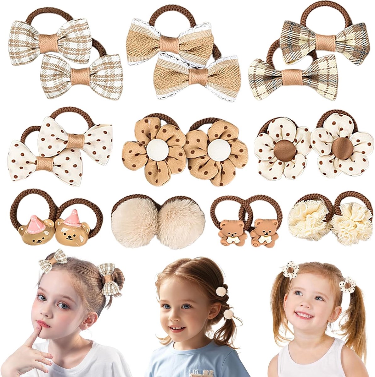 20 Pieces Hair Eraser for Kids, Colourful Elastic Hair Eraser, Soft Bow Hair Band for Girls, Ponytail Holder, Hair - ShopVlot