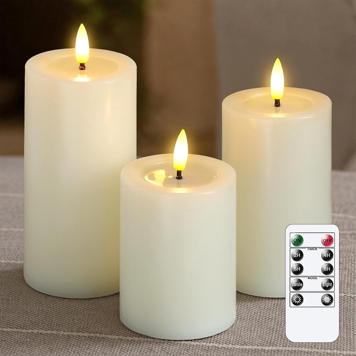 SnelShoppen - Flameless LED Kaarsen Set van 3 - Met Wax Olie Effect en Flickering Functie - Batterij Aangedreven - Ivory Kleur - Ideaal voor Feest, Tu