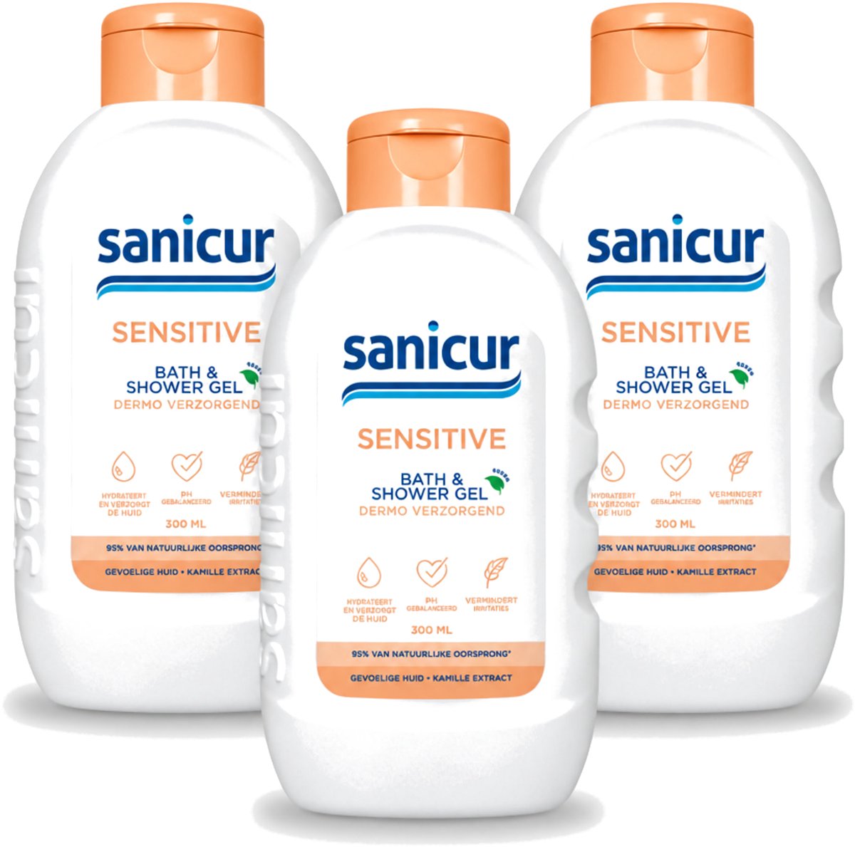 3 x Sanicur – Bad & Douchegel – Sensitive – 300 ml - Voordeelverpakking - 3 stuks