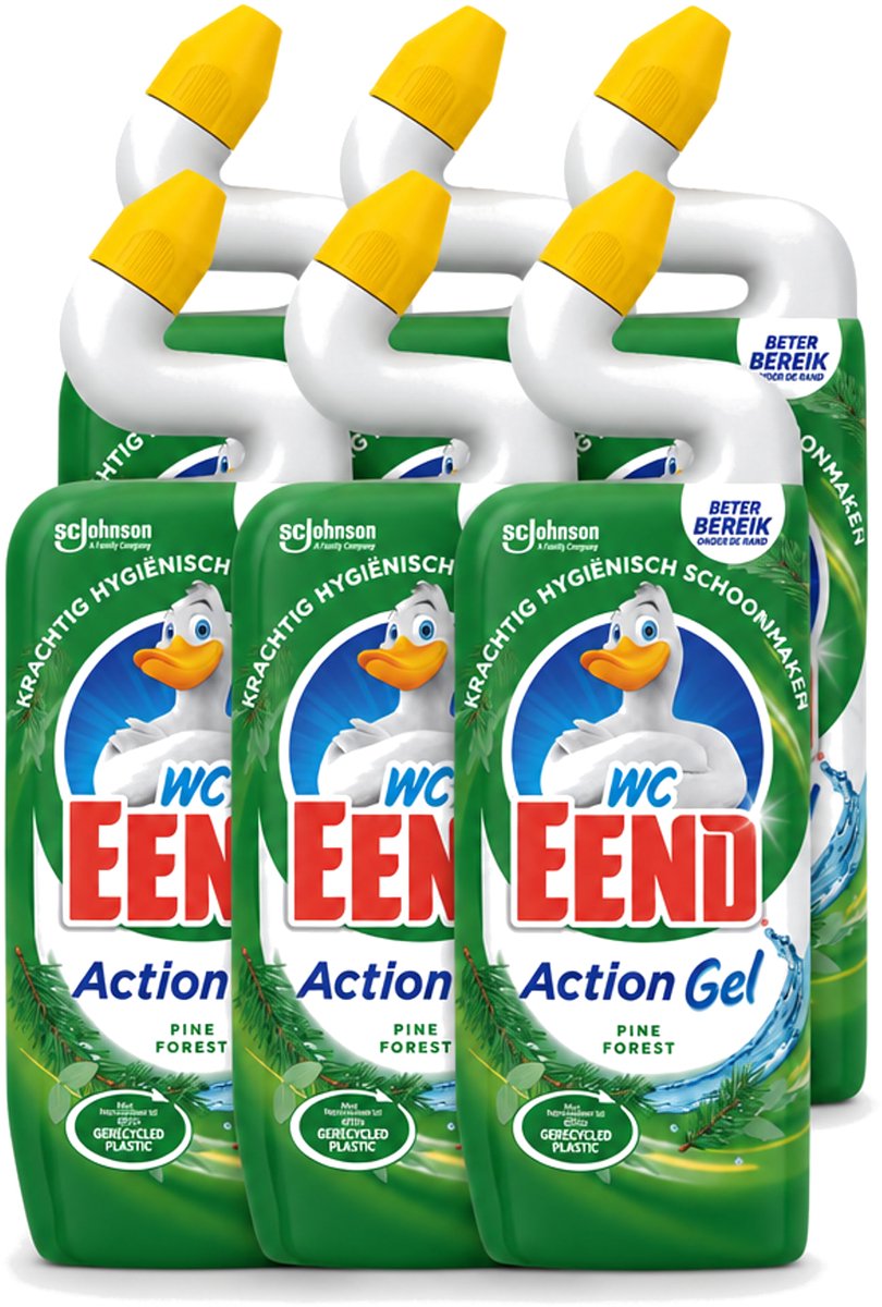 6 x WC Eend - Toiletreiniger - Action Gel - Pine Forest - Krachtige Reiniging & Frisse Dennengeur - 750 ml - Voordeelverpakking - 6 stuks