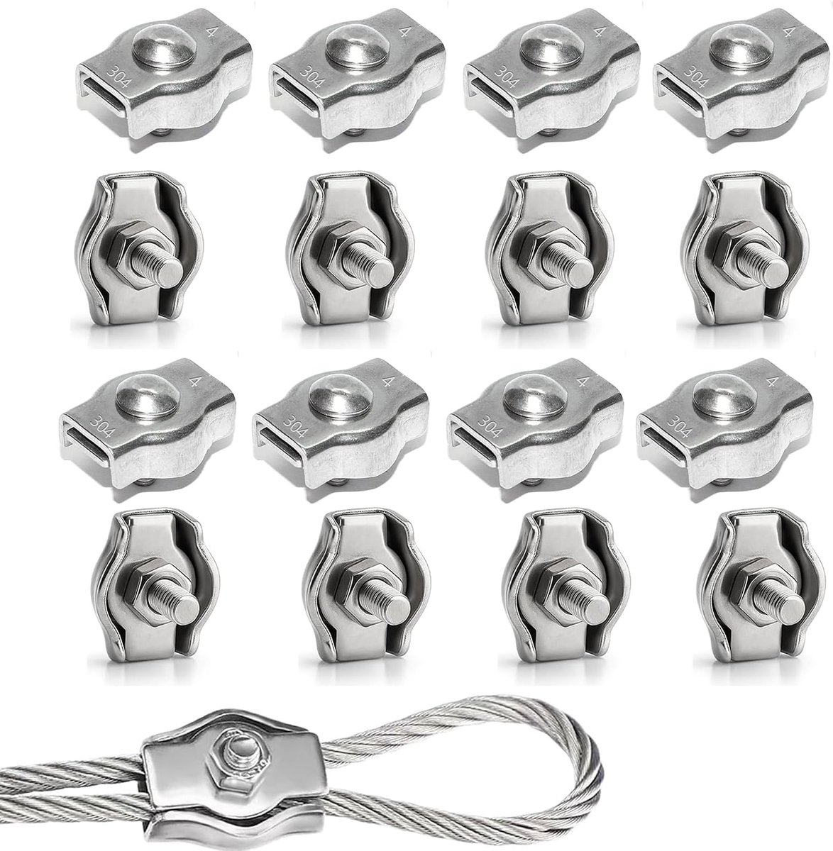 M4 Cable Clamps Stainless Steel 304 Simplex Cable Clamps 4mm Cable Pull Clamps For Steel Cable Wire Seil Clothesline - ShopVlot