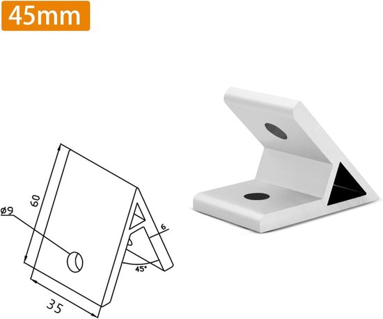 (6 stuks) 4545 Serie 45 Graden Hoek Hoek Beugels Hoek Braces Connectors Joint Voor Aluminium Extrusie Profiel — afbeelding 5