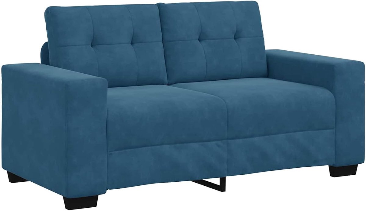 Tweezitsbank met kussen blauw fluweel voor de woonkamer blauw - moderne relaxbank met fluwelen stof en robuust frame van multiplex en metaal