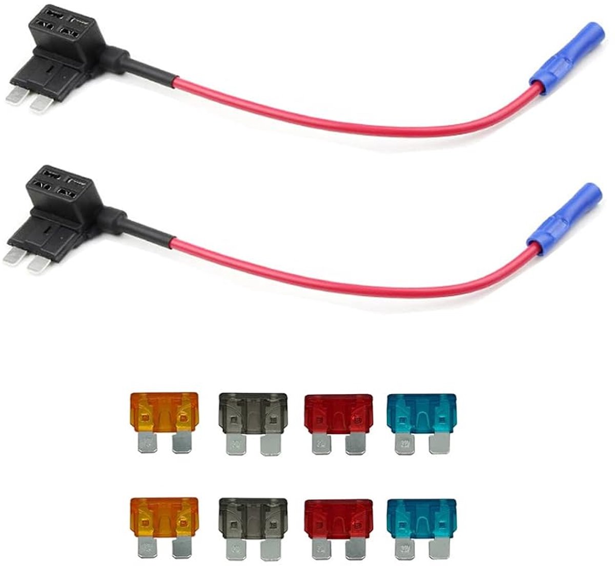 Auto Truck 2 Stuks 16 Gauge Add-a-circuit TAP Adapter voor Normale Standaard Blade Type Zekering + 8 Stuks Standaard Zekering 5Apm 7.5Apm 10Apm 15Apm