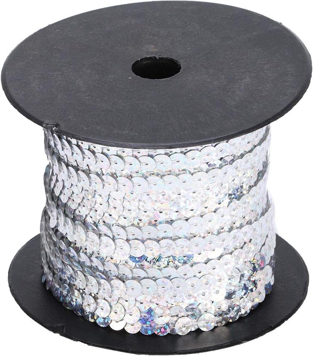 Pailletten Trim Koord, 100 Meter, 6mm, Zilverkleurig, voor Sieraden Maken, Linten, Kostuums en Naaien