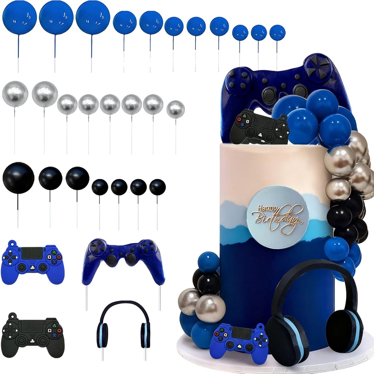 30 stuks videospeltaartdecoratie, gaming-taartdecoratie, videospel, cupcake-toppers, game-thema, verjaardagsdecoratie