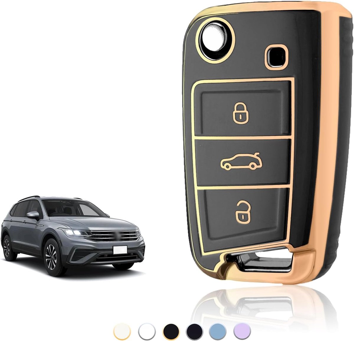 Sleutelhoes TPU, Autosleutelhoes Geschikt voor VW Volkswagen Golf 7 Mk7 Polo Jetta Tiguan Seat Leon Fabia Ibiza Skoda Fabia Octavia Superb, Sleutel Cover Sleutelbehuizing - Flip Key
