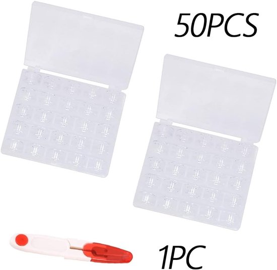50 Stuks Kleurige Naaispoelen met Transparante Opbergdoos - Ideaal voor Naaiaccessoires en Creatief Werk — afbeelding 2