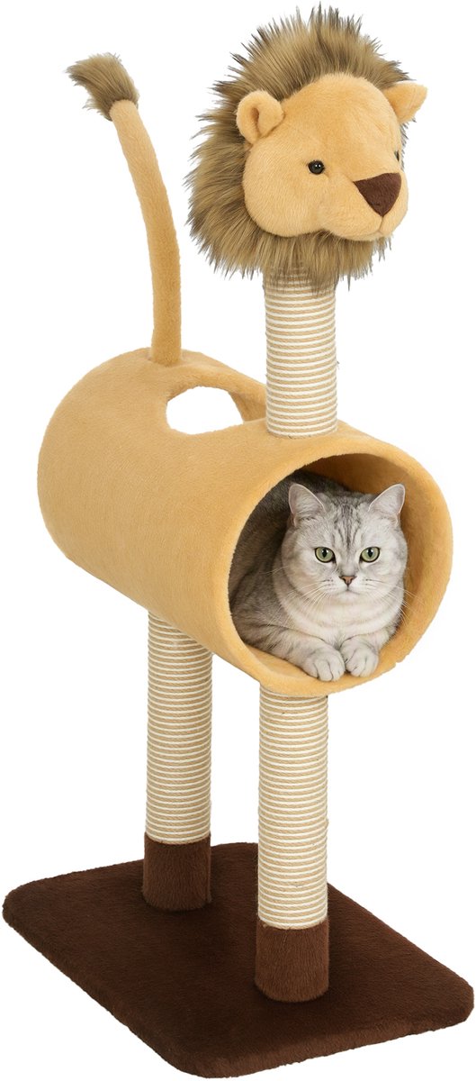PawHut Cat Tree-Spanplatte, Plüsch-48 x 34 x 104 cm-Braun