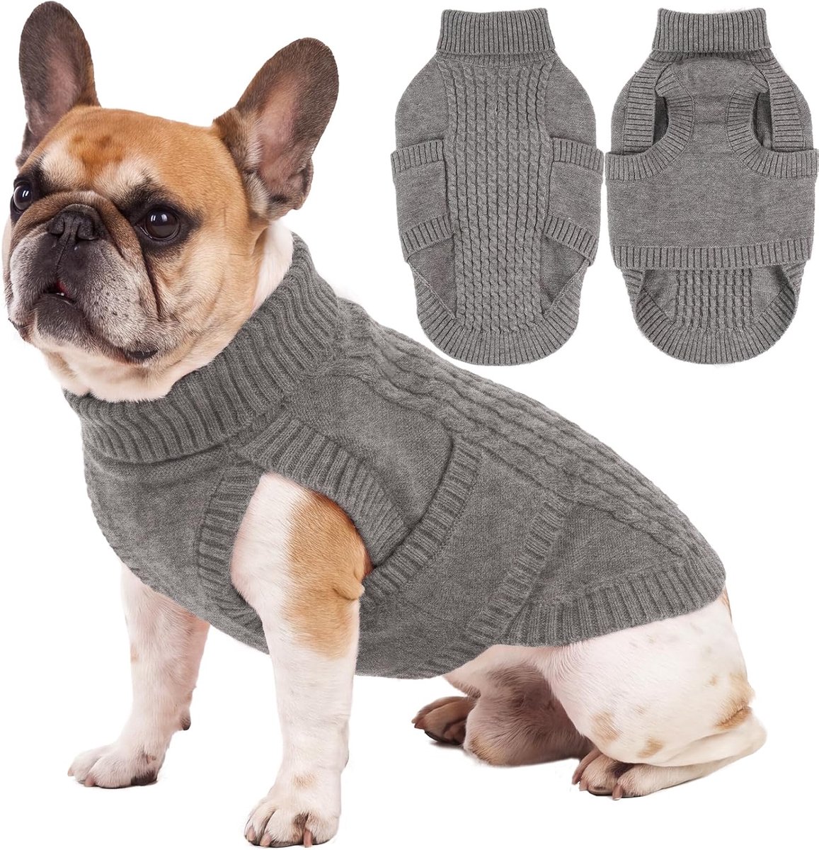 Kabelgebreide hondentrui | Zachte gebreide kleding voor puppy's met harnasgat voor herfst- en winterwandelingen | Gezellige hondentrui voor meisjes, jongens, honden | Cocker