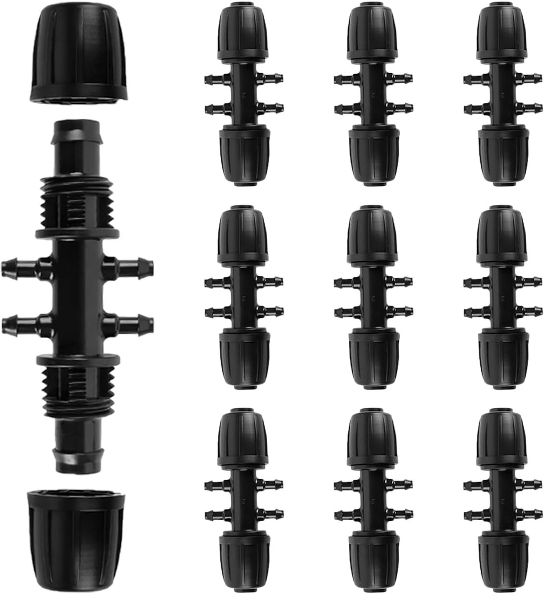 T-connector met plectrums, irrigatieslangaansluiting 13/16 tot 4/7 mm, aansluitingen voor druppelirrigatie, druppelirrigatiesysteem met 6 wegen, compatibel met irrigatiebuis
