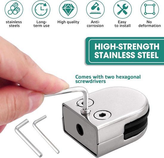 Roestvrij staal 8 stuks glasklem glasklemmen glasklemhouder glasplaathouder glashouder voor 8-10 mm dik glas, acrylglas en houten vloeren — afbeelding 4