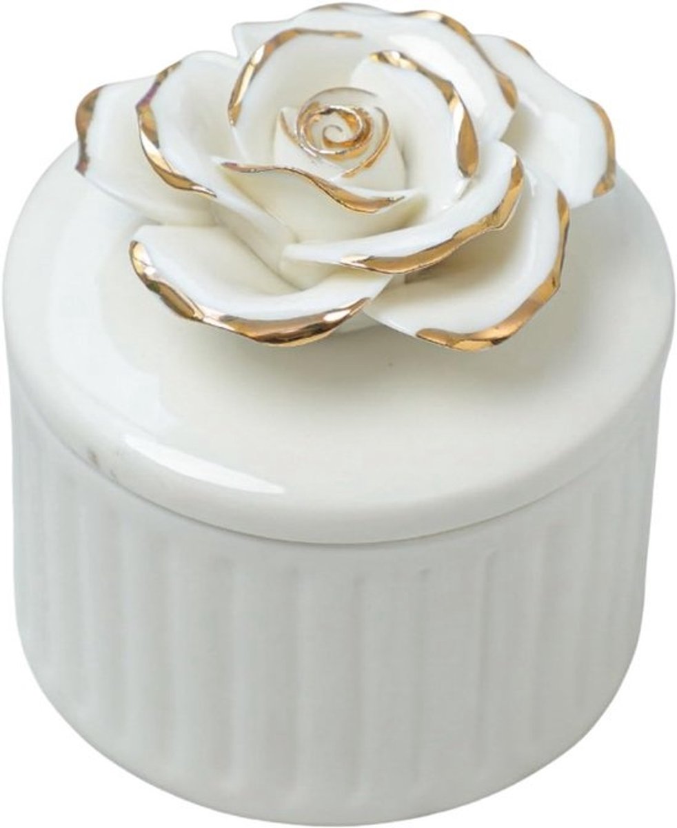 Elegante keramische opbergdoos in bloemenvorm - Voor sieraden, kruiden en sleutels - Wit - Stijlvol design