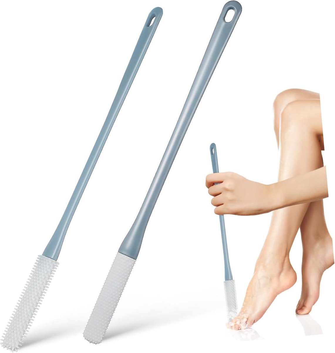 2 stuks teenpunten, reinigingsborstel, teenreinigingsborstel, voetborstel met lange handgreep, voor douche, siliconen voetreinigingsborstel, teenreinigingsborstel, reinigingsborstel