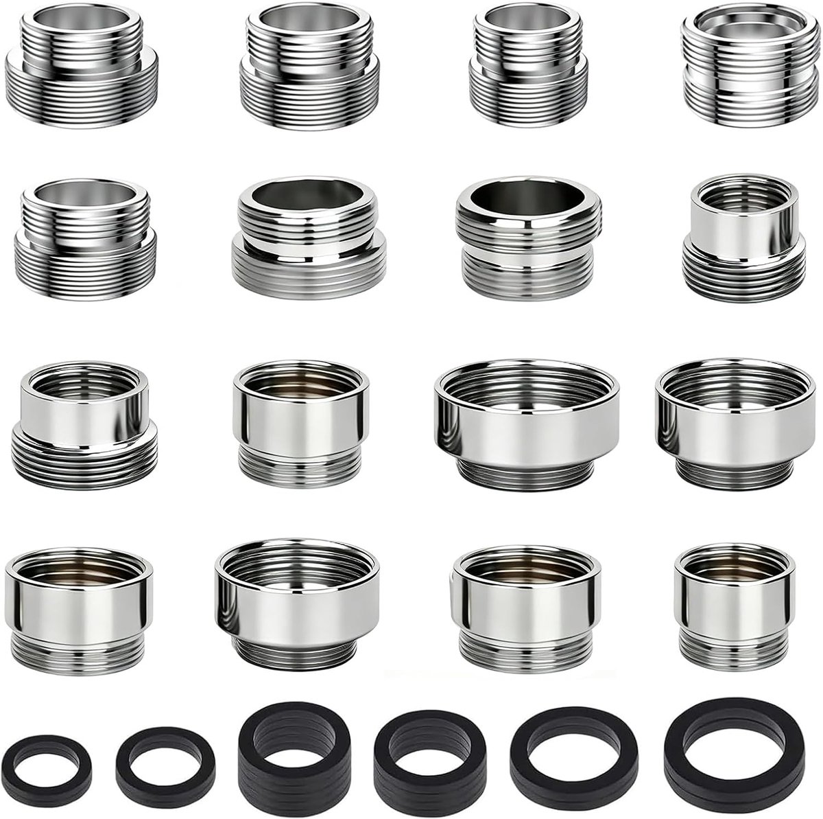16-delige kraanadapterset M22/M24/M26/M28, 3/4 inch met afdichtingen | Universele wateraansluitadapter, binnendraad en buitendraad, kraanadapter voor keuken, tuinslang, wastafel