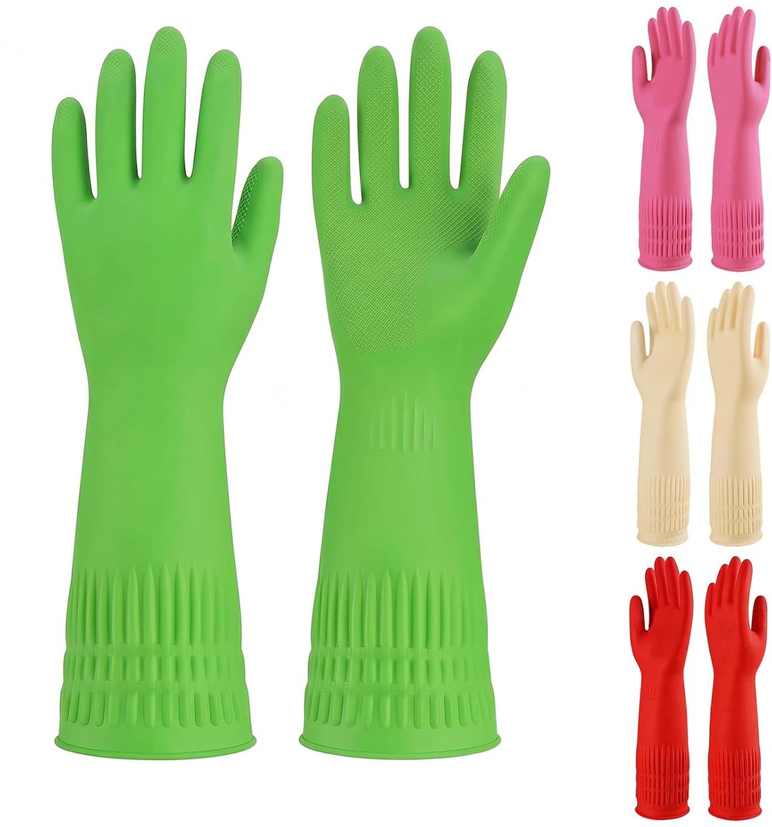 Handschoenen voor huishouden en vaatwasser, 4 paar, kleurrijk | Herbruikbaar, ideaal voor keuken, afwassen, schoonmaken