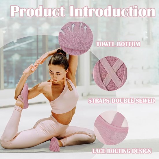 Comfortabele Antislip Sokken voor Yoga en Pilates, 5 Paar Katoenen Sportsokken met Kruisband voor Dames en Meisjes, Geschikt voor Dans en Fitness — afbeelding 2