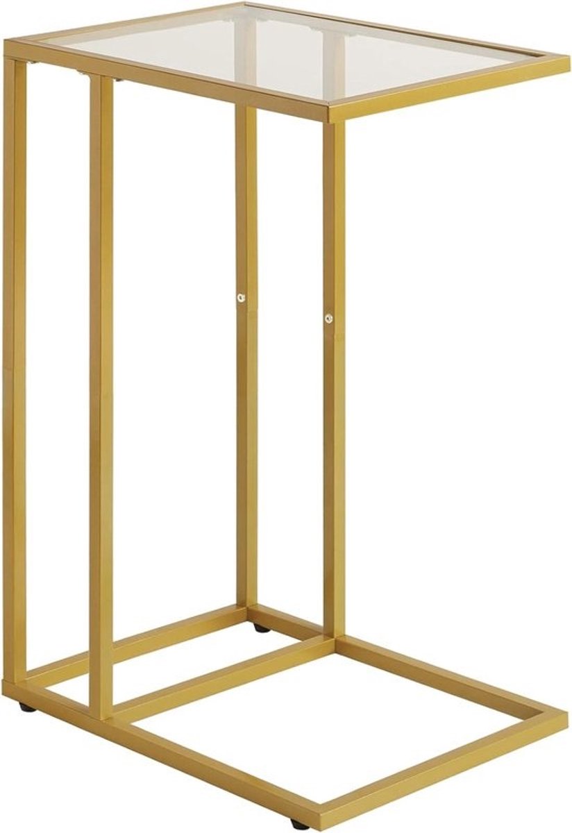 C-vormige bijzettafel - Ruimtebesparende laptop- en verzorgingstafel - Van gehard glas - Met metalen frame